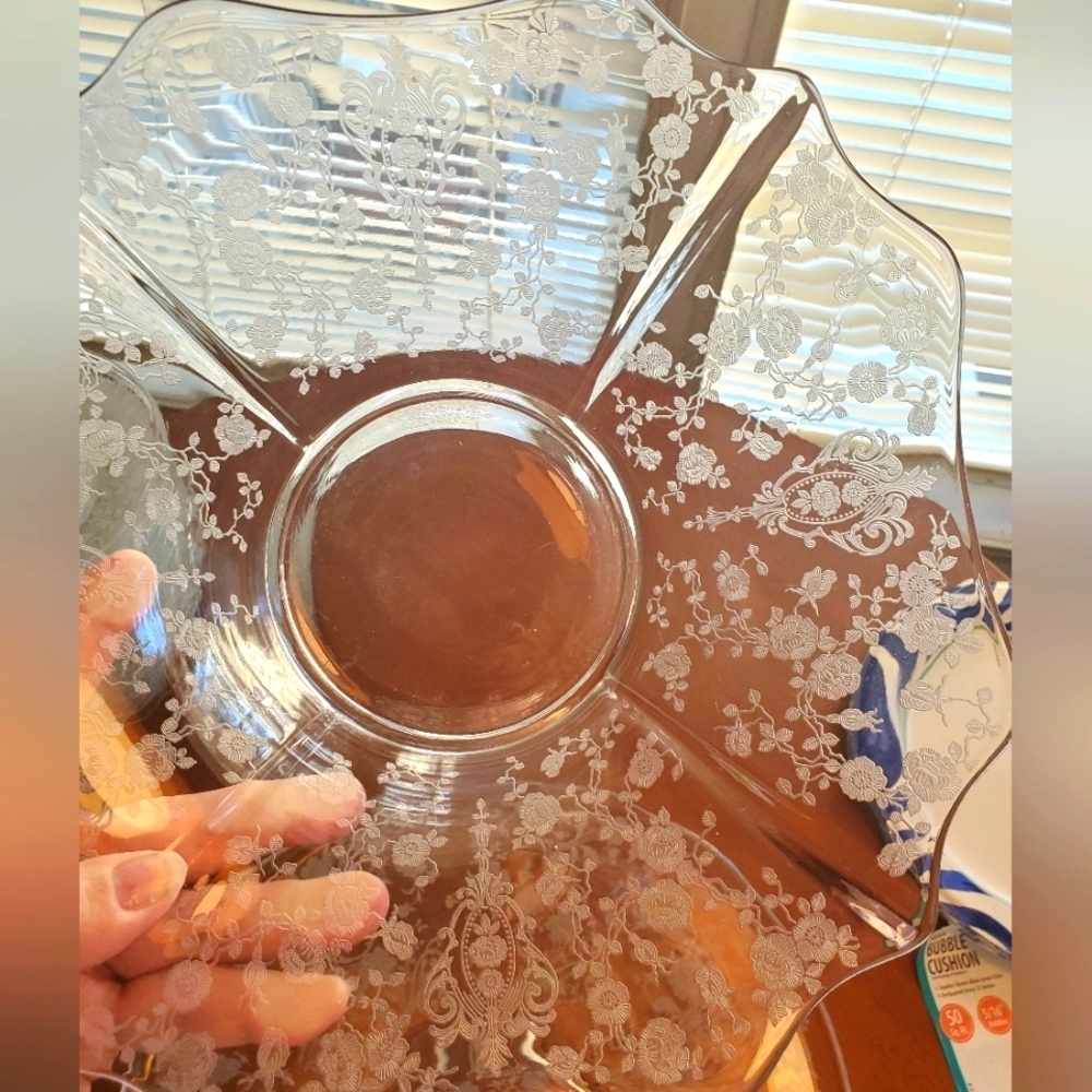 Fostoria Cambridge Rose etched Crystal Serving 14" Platter